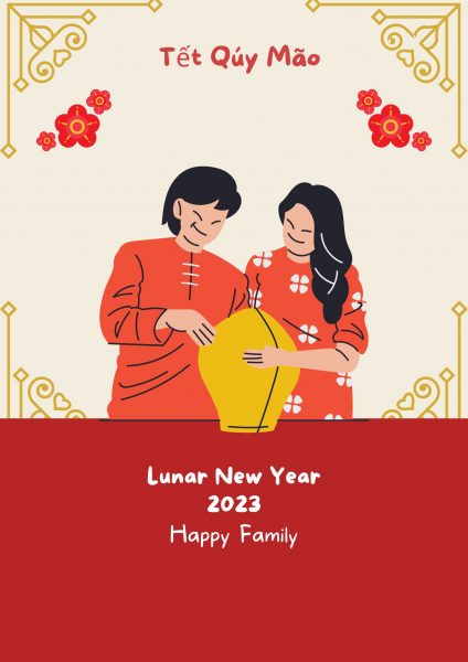 Gold Red Family Illustration Happy Chinese New Year Poster